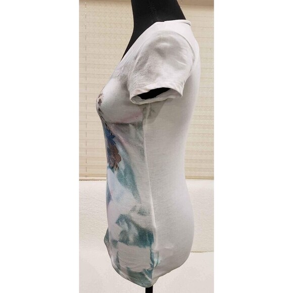 Women Top Size Small White Tye Dye Cross Graphic Tee T-Shirt Religious - Picture 3 of 7